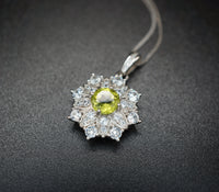 Genuine Green Peridot Necklace, Gemstone Snow Flower Pendant - 18kgp@ Sterling Silver, Natural Peridot Pendant August Birthstone #974