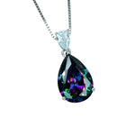 Large Teardrop Mystic Topaz Necklace - White Gold Plated Sterling Silver - Pear 6 CT Rainbow Topaz Pendant #565