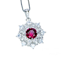 Luxury Ruby Necklace - white sapphire - Delicate Ruby Pendant - 18k @ Sterling Silver - Diamond Snow Flower Pendant gypsophila Flower #972