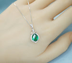 Tiny Sterling Silver Emerald Necklace - Teardrop Emerald Pendant - May Birthstone Petal Leaf Green Gemstone Jewelry - 18KGP #287