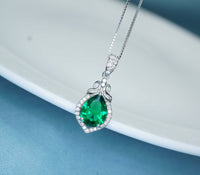 Tiny Sterling Silver Emerald Necklace - Teardrop Emerald Pendant - May Birthstone Petal Leaf Green Gemstone Jewelry - 18KGP #287