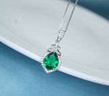 Tiny Sterling Silver Emerald Necklace - Teardrop Emerald Pendant - May Birthstone Petal Leaf Green Gemstone Jewelry - 18KGP #287