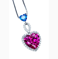 Pink Sapphire Double Heart Necklace - 18kgp @ sterling Silver Pink Fuchsia Sapphire Jewelry Pendant White gold coated #659