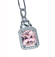 Morganite Necklace - Rectangle Scissor Pink Morganite Pendant - 18KGP @ Sterling Silver - Morganite Jewelry #961