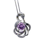 Gemstone Swan Genuine Amethyst Necklace - 18KGP @925 Sterling Silver Round Natural Amethyst Pendant #411