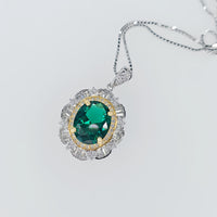 Emerald Necklace - 18KGP @ Sterling Silver - Gemstone Flower Emerald Pendant - May Birthstone Green Jewelry #622