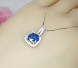 Tanzanite Necklace -Sterling Silver Dainty Square Solitaire 8mm Round Lab Created Tanzanite Jewelry #327