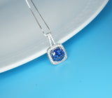 Tanzanite Necklace -Sterling Silver Dainty Square Solitaire 8mm Round Lab Created Tanzanite Jewelry #327