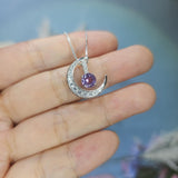 Amethyst Moon Necklace Sterling Silver Crescent purple lavender natural amethyst Pendant February Birthstone Double Pendant Jewelry #992