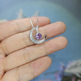 Amethyst Moon Necklace Sterling Silver Crescent purple lavender natural amethyst Pendant February Birthstone Double Pendant Jewelry #992