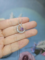 Amethyst Moon Necklace Sterling Silver Crescent purple lavender natural amethyst Pendant February Birthstone Double Pendant Jewelry #992