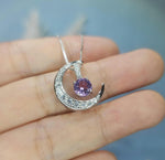 Amethyst Moon Necklace Sterling Silver Crescent purple lavender natural amethyst Pendant February Birthstone Double Pendant Jewelry #992