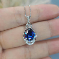 Teardrop Tanzanite Necklace - White gold coated Sterling Silver 2 CT Blue Tanzanite Jewelry #480