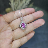 Small Pink Tourmaline Necklace- Sterling Silver Gemstone Flower OF Life Pendant - Oval 2 ct pink tourmaline jewelry #996