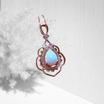 Large Opal Necklace - Rose Gold Coated 925 Sterling Silver Flower Leaf style - Teardrop Opal Pendant #608