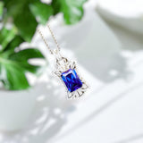 Royal Flower Tanzanite Necklace - Large Rectangle Tanzanite Jewelry - December Birthstone - Bridal Wedding Lab Tanzanite Pendant #888