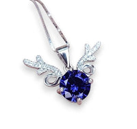 Tanzanite Necklace - Gemstone Deer Antler Pendant - 18KGP @ Sterling Silver 8mm Round 2 Ct Lab Tanzanite Pendant - December Birthstone #479