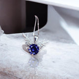 Tanzanite Necklace - Gemstone Deer Antler Pendant - 18KGP @ Sterling Silver 8mm Round 2 Ct Lab Tanzanite Pendant - December Birthstone #479