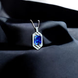 Spacecraft Style Blue Sapphire Necklace - Rectangle Scissor Cut 4.5 CT Deep Blue Sapphire Pendant - White Gold coated Sterling Silver #680