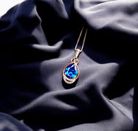 18K Rose Gold @ Sterling Silver - Blue Sapphire Necklace - Teardrop 2.5 Ct Large Blue Sapphire Pendant - September Birthstone #453