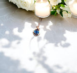 Rose Gold Blue Sapphire Necklace Sterling Silver Flower Petal 2 CT Blue Sapphire Pendant #166