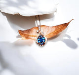 Rose Gold Blue Sapphire Necklace Sterling Silver Flower Petal 2 CT Blue Sapphire Pendant #166