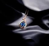 Rose Gold Blue Sapphire Necklace Sterling Silver Flower Petal 2 CT Blue Sapphire Pendant #166