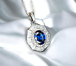 Blue Sapphire Necklace - Gemstone Lotus Leaf Pendant - 18KGP @ Sterling Silver - September Birthstone - Waterlily jewelry #601