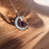 Crescent Moon pigeon blood Ruby Necklace full 925 Sterling Silver Two Pendant One Necklace July Birthstone #997