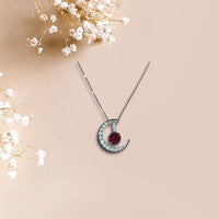 Crescent Moon pigeon blood Ruby Necklace full 925 Sterling Silver Two Pendant One Necklace July Birthstone #997