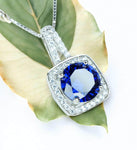 Tanzanite Necklace -Sterling Silver Dainty Square Solitaire 8mm Round Lab Created Tanzanite Jewelry #327