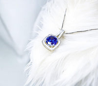 Tanzanite Necklace -Sterling Silver Dainty Square Solitaire 8mm Round Lab Created Tanzanite Jewelry #327