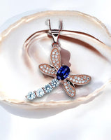 Tanzanite Necklace - Dragonfly Pendant - 18KGP @ Sterling Silver - December Birthstone - Rose gold Lab Created Tanzanite Pendant #342