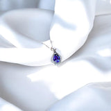 Tanzanite Necklace - 18KGP Sterling Silver Petal Jewelry - Solitaire Teardrop Genuine Lab Created Tanzanite Jewelry #426