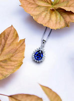 Teardrop Tanzanite Necklace - Halo Solitaire Tanzanite Pendant - 18KGP @ Sterling Silver - 2.5 CT Pear Cut #330