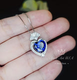 4 CT Tanzanite Heart Necklace - White gold coated Sterling Silver - Deep blue heart Pendant - Lab Created Energic Tanzanite Jewelry #573