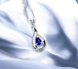 Tiny Teardrop Tanzanite Necklace - Sterling Silver Sim Dimond White Gold Plated Halo 0.5 CT Royal Blue Pear Pendant Minimalist Style 088