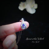 Tiny Teardrop Tanzanite Necklace - Sterling Silver Sim Dimond White Gold Plated Halo 0.5 CT Royal Blue Pear Pendant Minimalist Style 088