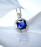 Solitaire Tanzanite Necklace - Deep Royal Blue Tanzanite Pendant - 18KGP @ Sterling Silver - December Birthstone - Square Scissor Cut #413