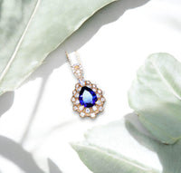 Teardrop Tanzanite Necklace Rose Gold Sterling Silver 3CT Blue Tanzanite Pendant December Birthstone - Layered Lily Flower #751