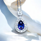 Teardrop Tanzanite Necklace - 18 k White Gold @ Sterling Silver - 3 CT Blue Tanzanite - Gemstone Flower December Birthstone #900