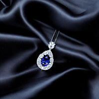 Teardrop Tanzanite Necklace - 18 k White Gold @ Sterling Silver - 3 CT Blue Tanzanite - Gemstone Flower December Birthstone #900