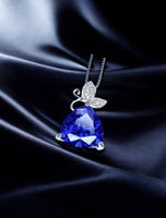 Tanzanite Necklace - 18KGP @ Sterling Silver - Trillion Cut 6ct Tanzanite Pendant - Butterfly Triangle Large Lab Blue Gemstone Jewelry #926