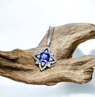 Square Blue Tanzanite Necklace - Gemstone Medal of Honor Flower Sterling Silver Star Celestial Jewelry #513