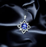 Square Blue Tanzanite Necklace - Gemstone Medal of Honor Flower Sterling Silver Star Celestial Jewelry #513