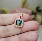 2 CT Emerald Necklace - Gemstone Square Halo Rose Gold plated Sterling Silver round cut emerald pendant #141