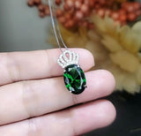 Large Emerald Necklace - 18KGP @ Sterling Silver - Royal Crown Necklace - Lab Created Green Emerald Pendant #785