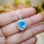 Blue Topaz Heart Necklace White Gold Coated Sterling Silver Gemstone Heart Pendant Blue Topaz Jewelry #950