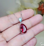 Large Teardrop Ruby Necklace Sterling Silver 6 CT Lab Red Ruby Pendant White Gold Plated Solitaire Red Gemstone Jewelry #699