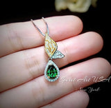 Green Emerald Necklace - Butterfly Flower Pendant - 18kgp @ Sterling Silver - 1 CT Teardrop Emerald Jewelry #517